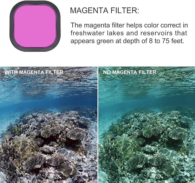 3 Pack Dive Filters for GoPro Hero 8 9 10 11 12 13 Official Waterproof Housing Case (Red, Light Red, Magenta Filters) - Color Correction in Deep Diving/Scuba Snorkeling/Underwater Photography