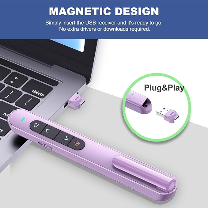 QUI Presentation Clicker for PowerPoint, RF 2.4GHz USB C Wireless Presenter Remote with Volume Control, PowerPoint Clicker Slide Advancer for Mac, Windows, Laptop, Keynote