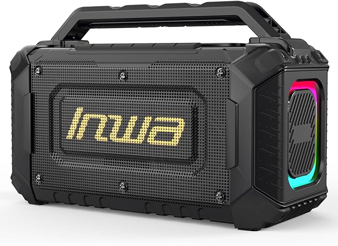 Inwa Jobsite Bluetooth Speakers, 60W Outdoor Portable Wireless Speakers, Compatible with DeWalt & Milwaukee Battery, Loud Boombox w/Bass, RGB Lights & Aux, for Work/Workshop/Garage(Black)