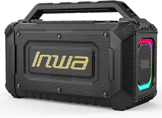 Inwa Jobsite Bluetooth Speakers, 60W Outdoor Portable Wireless Speakers, Compatible with DeWalt & Milwaukee Battery, Loud Boombox w/Bass, RGB Lights & Aux, for Work/Workshop/Garage(Black)
