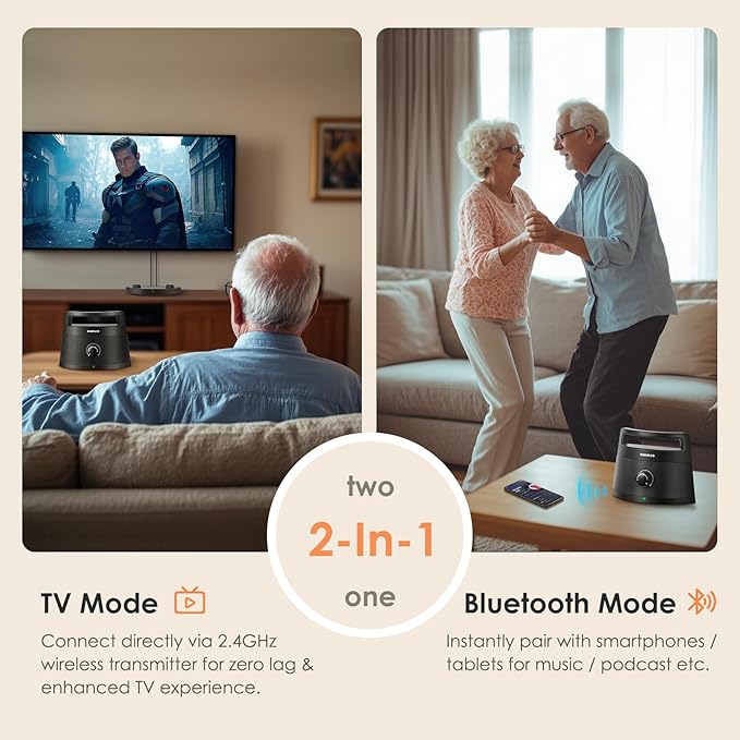 SIMOLIO 621D Plus Wireless Speakers for TV for Seniors - Bluetooth TV Speakers for Hard of Hearing, Elderly, 3 EQ Modes, Dialog Enhancer, Portable Speaker for TVs, 164ft Range, Bluetooth Connectivity