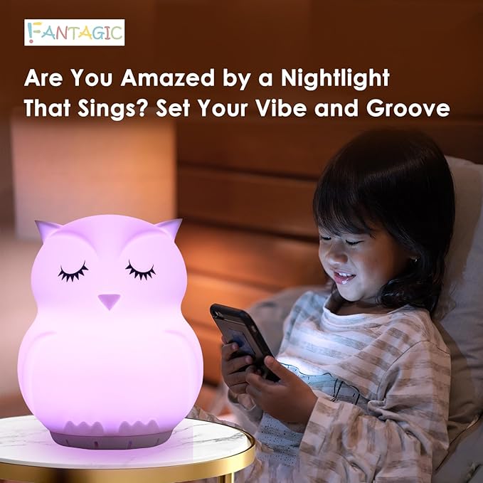 Combined Bluetooth Speaker & Nightlight With 9 Color Emissions, Child Friendly Silicone & BPA Free, USB Recharging, Receives Audio From Computer, Phone Or Tablet, and includes Remote Control (Owl)