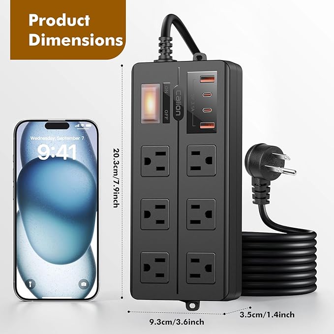 VNJ Outdoor Power Strip with 6AC Outlets + 4USB Ports, IPX6 Waterproof Surge Protector, Safety Lock Design and ETL-Certified Cables, 15FT Extension Cord for Home, Garden, and Commercial Use