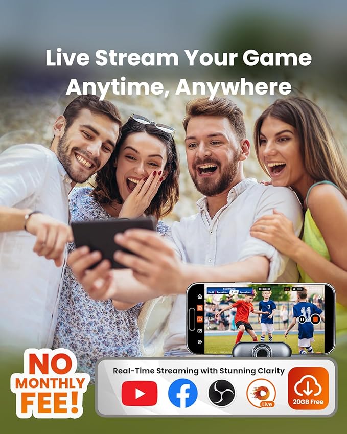 Chameleon AI Auto Sports Action Camera - 4K 60FPS Soccer Camera and Basketball Tracking Camera for Team Sports, Live Streaming, No Subscription, Works with iOS & Android (Lemon Green)