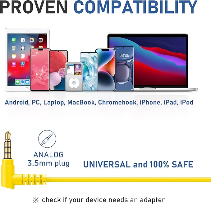 LUDOS Zenith Wired Earbuds in-Ear Headphones, 2 Years Warranty, Earphones with Microphone, Corded for 3.5mm Jack Ear Buds for iPhone, Samsung, Computer, Laptop, Kids, School Students, Woman - Yellow