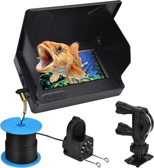 Fishing Camera Waterproof Fish Finder with Enhanced Vision Ultra-Wide Lens, Underwater Fish Finder for Ice, Lake Offshore Angling, IP68 Waterproof Underwater Camera for Fishing, 4.3-Inch