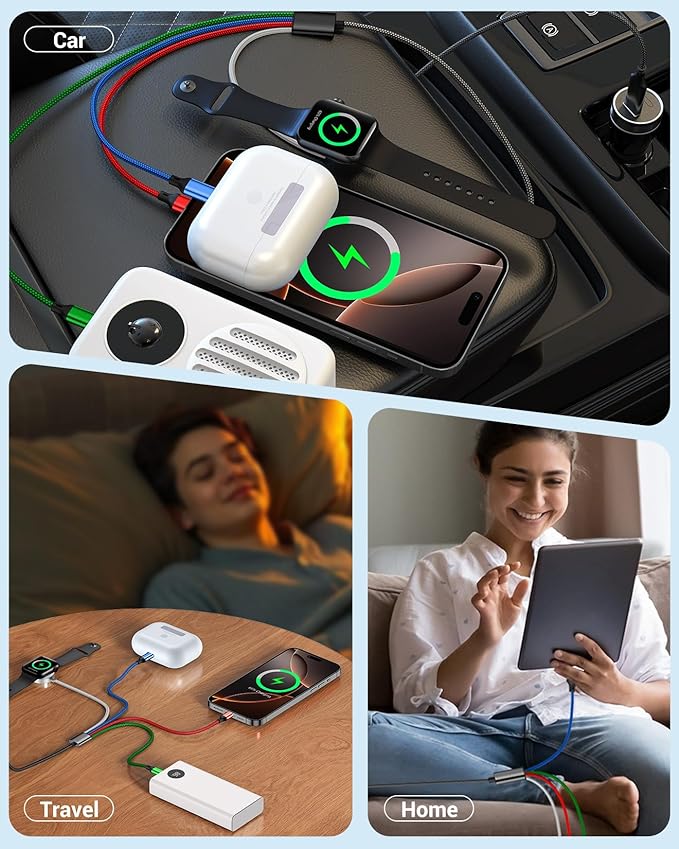 Temdan for Apple Watch Charger,4 in 2 USB C Cable for iPhone 17 Charger/Type C/Lightning/Micro USB,Multi Charging Cable Cord,Portable Travel Vacation Essentials Designed for iWatch &iPhone 16-12