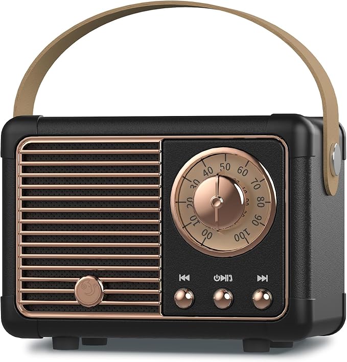 PRUNUS J-999 Retro Bluetooth Speaker,Vintage Decor,Mini Wireless Bluetooth Speaker,Cute Old Fashion Style Support USB/TF Card/AUX for Kitchen Desk Bedroom Office Party Outdoor(Black)