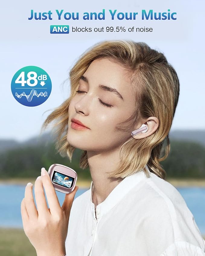 Wireless Earbuds Bluetooth 5.3 Headphones, Touch Control with ANC/ENC Noise Cancelling, 40H Playtime, IPX7 Waterproof, 14.2mm Deep Bass, 5 EQ Modes Compatible for iOS & Android (Pink)