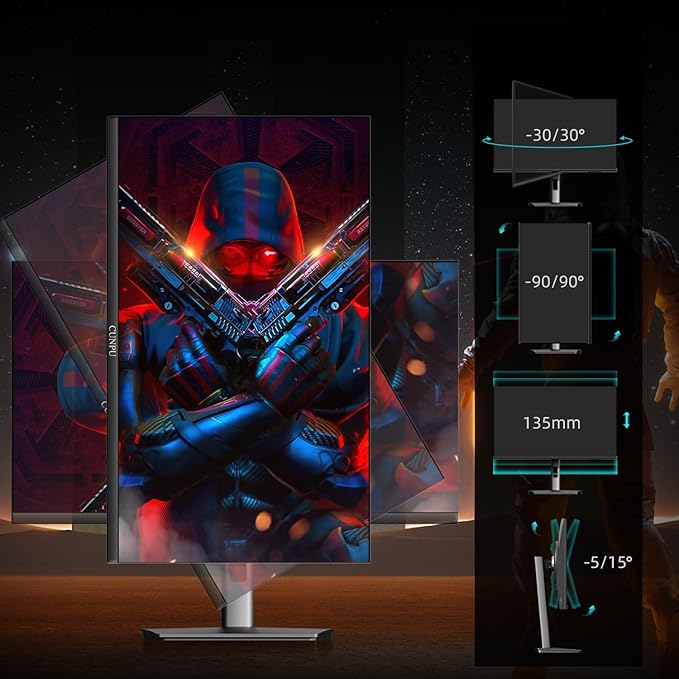 27 Inch 165Hz Gaming Monitor QHD (2560 x 1440p), Support 144Hz Fast IPS Vertical Monitor, 1ms, DCI-P3 90%, FreeSync & G-Sync, Height/Swivel/Tilt Adjustable, RGB Light, Built-in Speaker, HDMI/DP