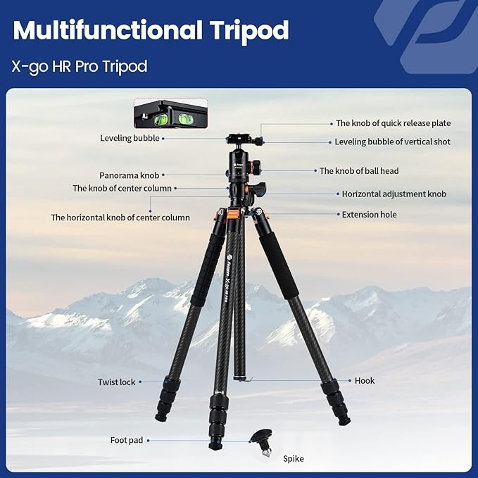 Fotopro 72 Inch Carbon Fiber Horizontal Tripod Camera Tripod with 360 Degree Ball Head Quick Release Plate 2-in-1 Tripods Monopod Max Load 22lbs