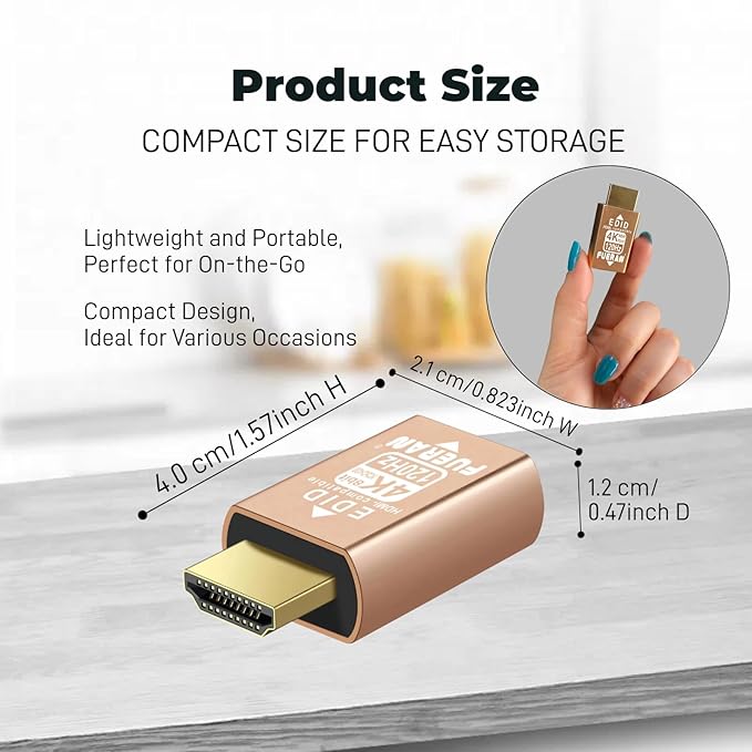 4K 120Hz HDMI 2.1 Dummy Plug – High-Resolution Virtual Display Emulator for PC, VR Headsets & Cryptocurrency Mining EDID Headless Ghost Display Adapter (4K/120Hz-HDR/8bits-6P)