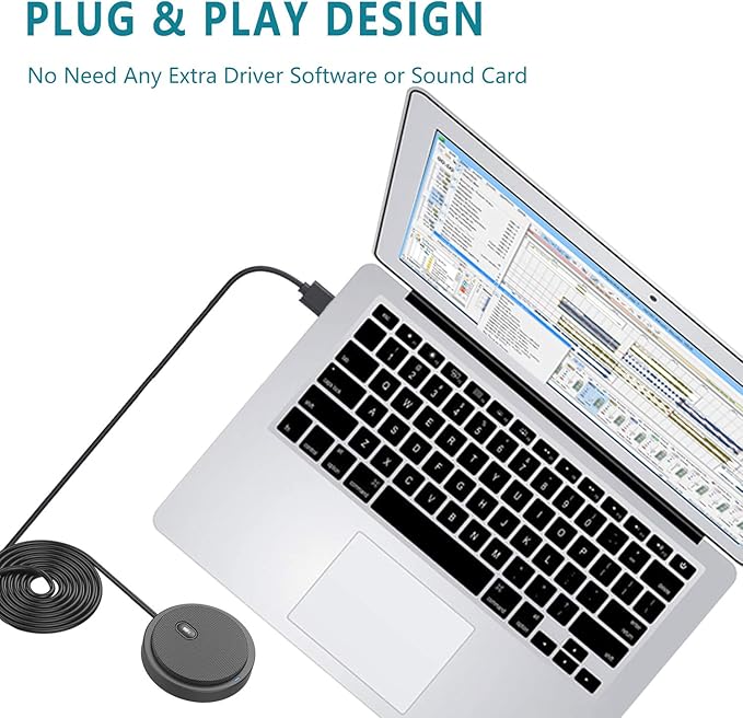 Upgraded USB Conference Microphone for Computer, 360° Omnidirectional Condenser Mic with Mute Key, Great for Video Conference, Gaming, Chatting, Skype, Plug & Play, Windows macOS, Ideal for Gift