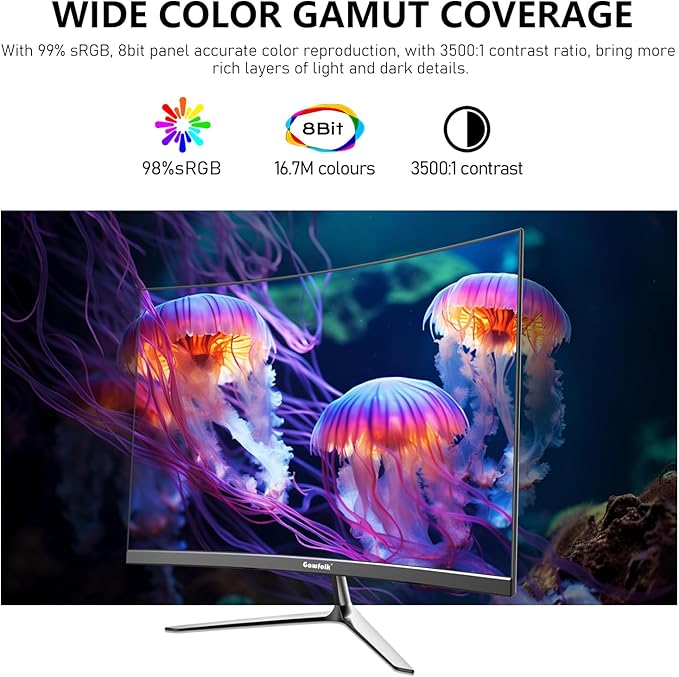 24.5 Inch Gaming Curved Monitor Built-in Speakers, 3000R 120Hz PC Screen Full HD 1080P, HDMI 2.0, VGA, Wall Mount Compatible 75 * 75mm