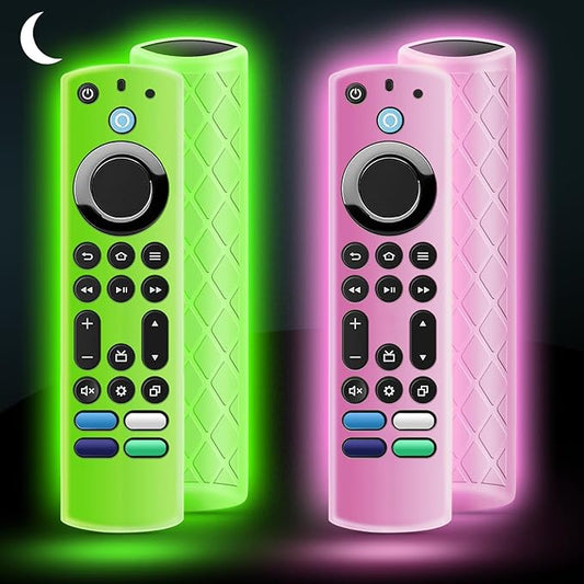 (2Pcs) OneBom Silicone Remote Case Glow in The Dark for Firetv 4K Max (2nd)/Insignia/Pioneer/Omni (QLED) Series with Lanyard, Lightweight Anti-Slip Shockproof(Glow Green&Glow Pink)