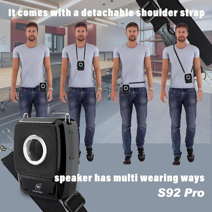 W WINBRIDGE S92 Pro Portable PA System -25W Bluetooth Speaker with Dual Wireless Microphones, Wireless Voice Amplifier with Headset Mic and Handheld Mic for Presentations, Teaching, Karaoke