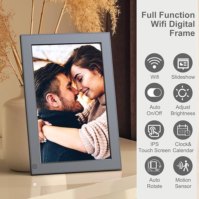 Digital Photo Frame 10.1-Inch WiFi Digital Picture Frame - 1280x800 IPS Touch Screen, 16GB, Auto Rotate, Motion Sensor, Easy Setup to Share Photos/Videos via VPhoto APP - Gift for Family and Friends