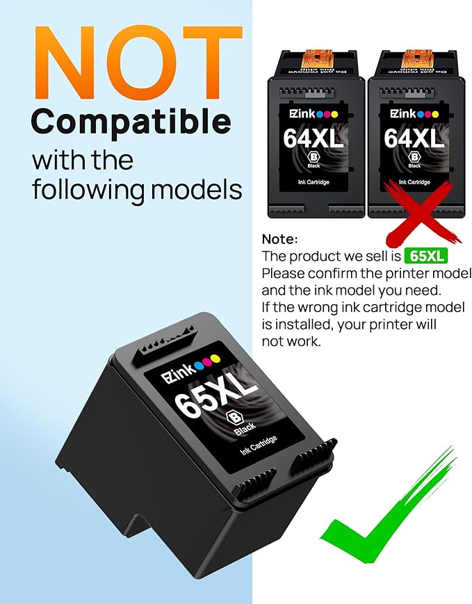 65XL 65 Black Ink Cartridge Ink Cartridge Remanufactured for hp 65 Ink cartridges Black Ink 65 XL 65XL Works with HP Envy 5055 5000 5070 5052 5014 DeskJet 3755 3772 3700 3752 3722 2600 2622 (2 Black)