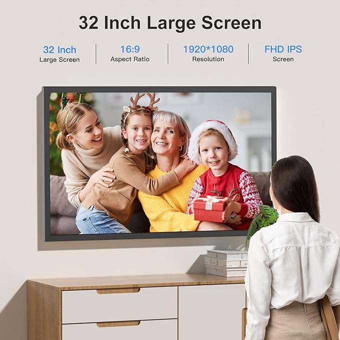 32 Inch Extra Large Digital-Picture-Frame - FHD IPS Dual-WiFi Digital Photo Frame, Remote Control, Smarthphone Synchronous Screen, Load Photo Video from Phone via APP Email, Digital Frame for Gallery