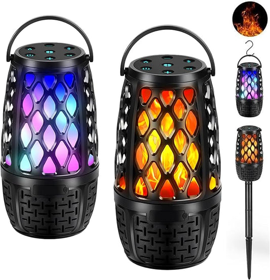 Upgraded Outdoor Speakers, Wireless Speakers with Bluetooth Outdoor Gift for Men, Wireless Speaker Multi-Sync up to 100 Speakers with Colorful Light, HD Stereo, Stake, Hook for Patio/Yard/Porch