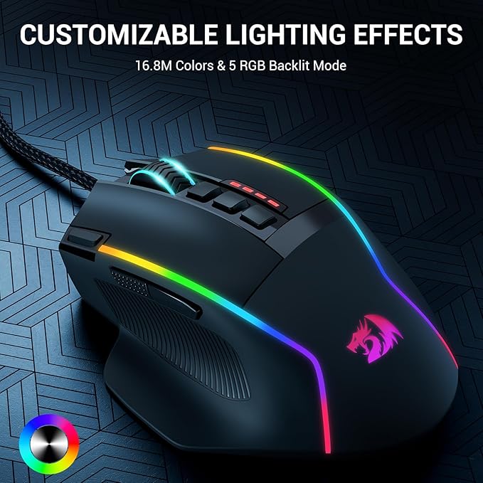 Redragon Gaming Mouse, Wired Gaming Mouse 26,000 DPI Opitacl Sensor, Ergonomic Mice with Fire Button, Macro Editing Programmable RGB Mouse for Laptap/PC/Mac