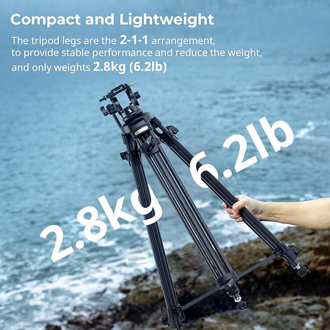 SmallRig AD-50 Lite Video Tripod, Heavy Duty Tripod with 360°Fluid Head, 62" Aluminum Alloy Travel Tripods with QR Plate, Lift Rope, Load up to 11lb for DSLR, Camcorder, Camera