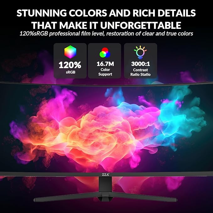 ZZA 49" Curved Gaming Monitor 144/165Hz Ultrawide 32:9 DFHD 3840 x 1080P,Ultrawide Monitor, 1500R, 120% sRGB, HDMI 2.1 & DP 1.4, Height Adjustable