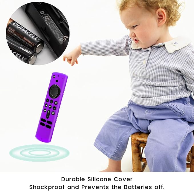 Silicone Remote Cover Replacement for Smart Voice Remote 3rd Gen. 4K Max, Shockproof Case Skin with Lanyard for HD Streaming Devices, Purple