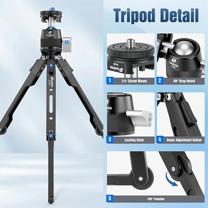 9.84" Aluminum Table Tripod with Ball Head for Camera, 360° Rotation Desktop Tripod with 1/4" Screw for Phone Adaptor/Projector/Sport Camera, Max Load 11lb