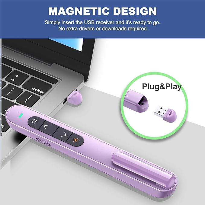 QUI Presentation Clicker for PowerPoint, RF 2.4GHz USB Wireless Presenter Remote with Volume Control, PowerPoint Clicker Slide Advancer for Mac, Windows, Laptop, Keynote