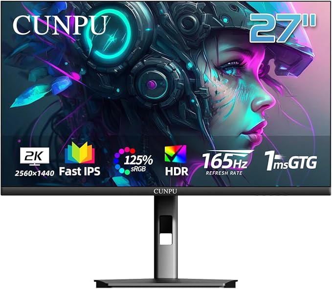 27 Inch 165Hz Gaming Monitor QHD (2560 x 1440p), Support 144Hz Fast IPS Vertical Monitor, 1ms, DCI-P3 90%, FreeSync & G-Sync, Height/Swivel/Tilt Adjustable, RGB Light, Built-in Speaker, HDMI/DP