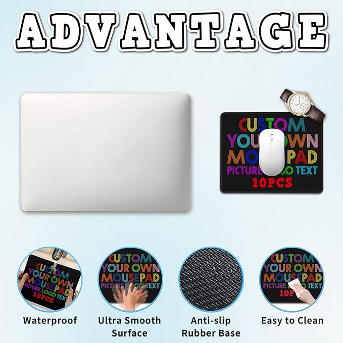 10 Pcs Custom Mouse Pad Small with Logo Photo, Personalized Cheap Mouse Pad, Customized Computer Mousepad, Custom Gifts for Boyfriend Work from Home, 7.5in*9.5in