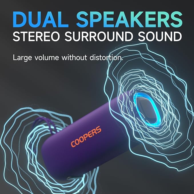 Portable Bluetooth Speaker, Wireless Bluetooth Speaker with Clear Loud Stereo Sound, IPX5 Waterproof Speakers with RGB Lights, BT5.3, Long Playtime, TWS Pairing for Home Outdoor Party Beach Travel
