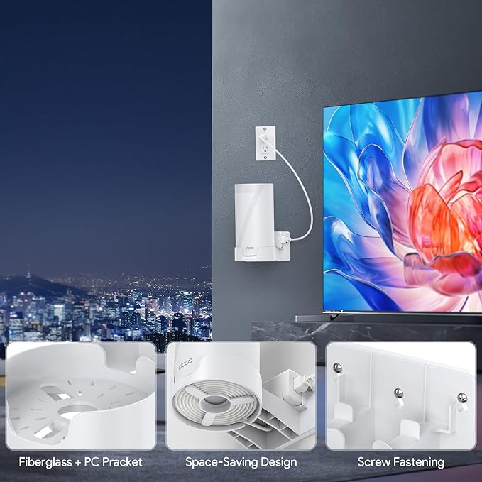 Wall Mount Kit for TP-Link Deco BE65-5G/BE75/BE85/BE95 WiFi 7 Mesh System – Space-Saving Bracket with Cable & Power Adapter Storage, Secure & Stylish Design for Home and Office (White, 1-Pack)