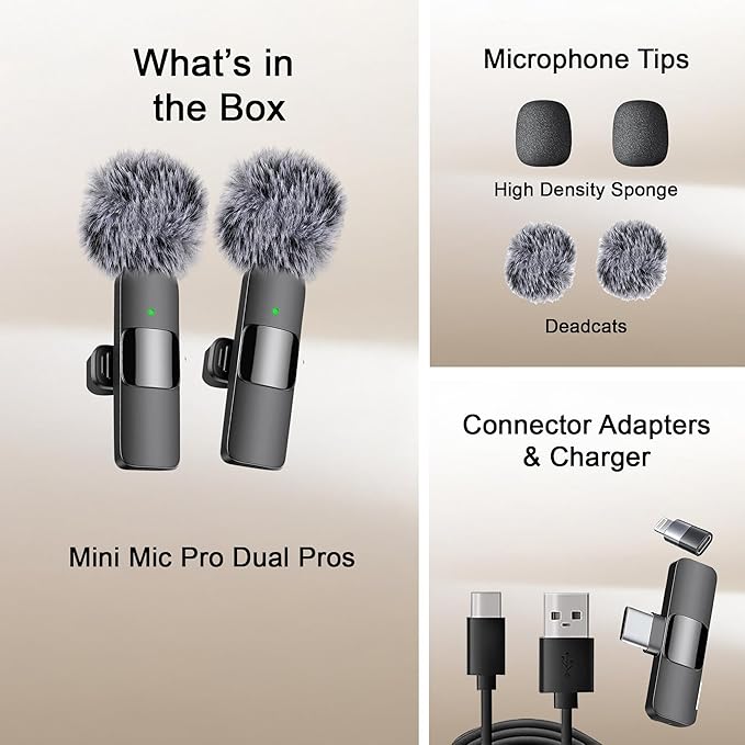 Mini Mic Pro (Latest Model) - Professional Wireless Microphone for iPhone, iPad, Android, Lavalier Microphone for Video Recording - iPhone Mic Crystal Clear Recording with USB-C for Content Creators