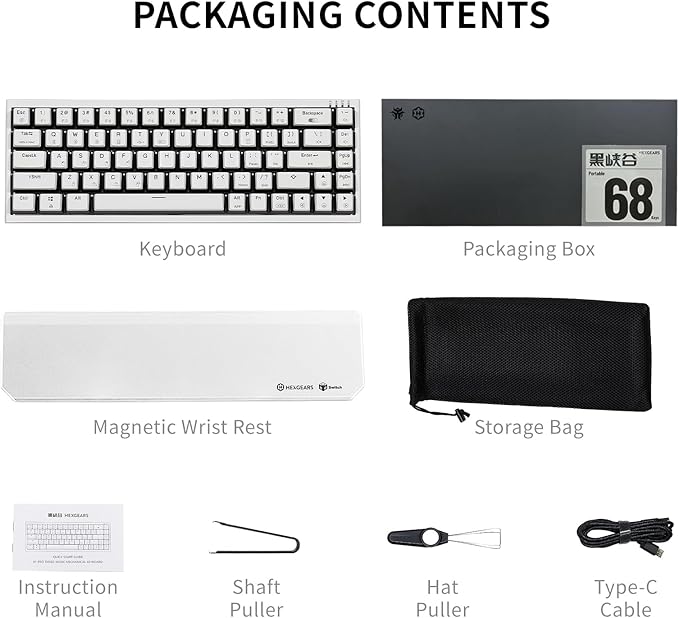 Hexgears X1 Pro Wireless Mechanica Keyboard, Hot-swappable Clicky Switch Gaming Keyboard Bluetooth/2.4G/USB-C Mini Compact with Wrist Rest - White