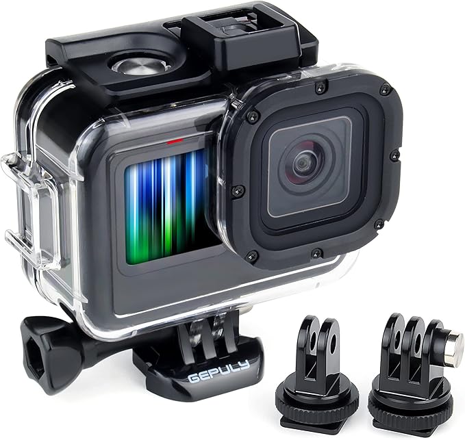 Waterproof Case for GoPro Hero 9 10 11 12 13 Black - with 2 Cold Shoe Adapters 60M Underwater Protective Dive Housing Shell Accessories Built-in Cold Shoe Slots Go Pro Accessory
