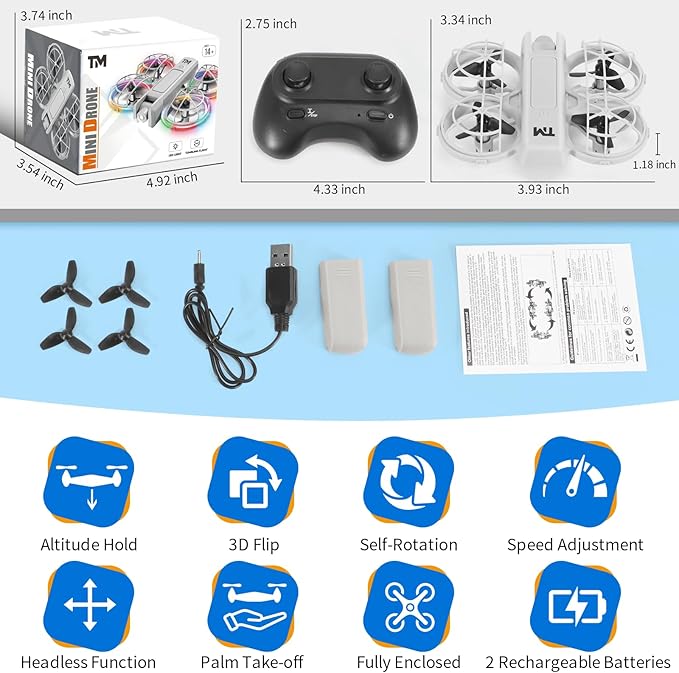 Mini Drone with Light, 20 LED Modes Drone for Kid, Altitude-Hold, 3D Flip, Headless Mode, 3 Speed Modes, 2 Batteries, Toy Drone with Guard, Best Gifts for Beginners, Teen Boys & Girls