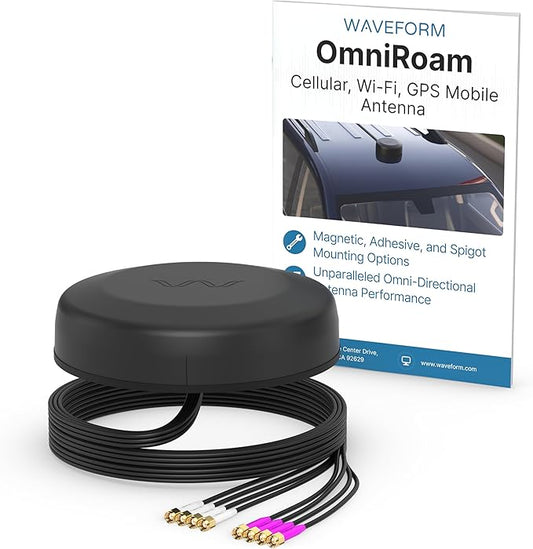 Waveform OmniRoam 8-in-1 Low-Profile Mobile Antenna – High-Performance, Rugged Fleet Antenna for Peplink, Cradlepoint, Cisco (4x4 Cellular, 4x4 WiFi)
