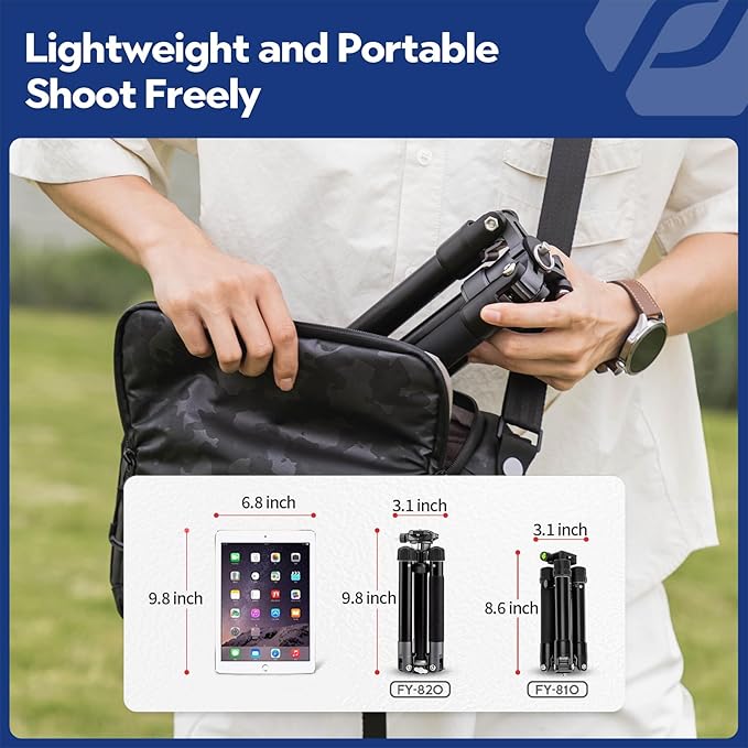 Fotopro Mini Tripod with Ball Head Phone Mount Detachable Selfie Stick Folded only 8.6" Max Load up to 6.6 lbs FY-810 Grey