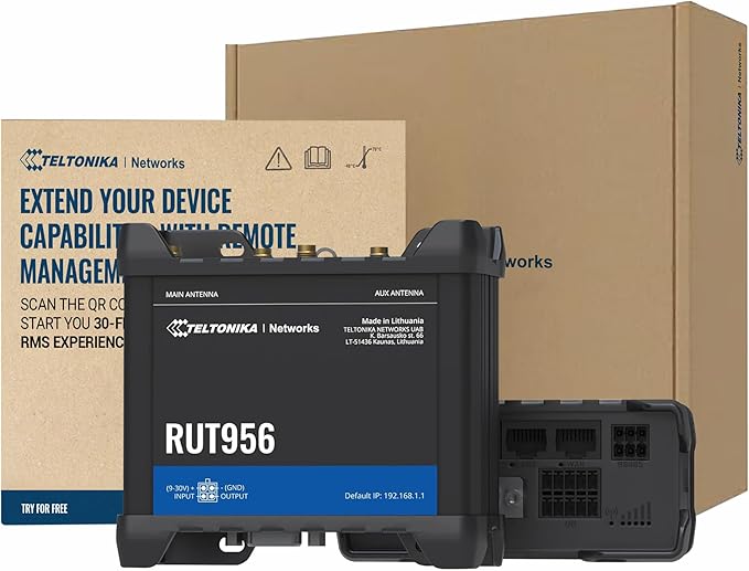 Teltonika RUT956 Industrial Cellular WiFi Router - 4G LTE (CAT 4), 3G, 2G Connectivity - Multiple Interfaces with GNSS Capabilities - Auto WAN Failover, Dual SIM Internet Router (TELRUT956A00A00)