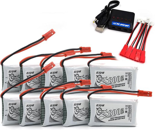(10-Pack) 3.7V 800mAh Lithium Battery with 5-in-1 Charger for SYMA X5C X5C-1 X5 X5SC X5SW H5C V931 S5C S5W SS40 FQ36 T32 T5W H42 CW4 Remote Control Drone
