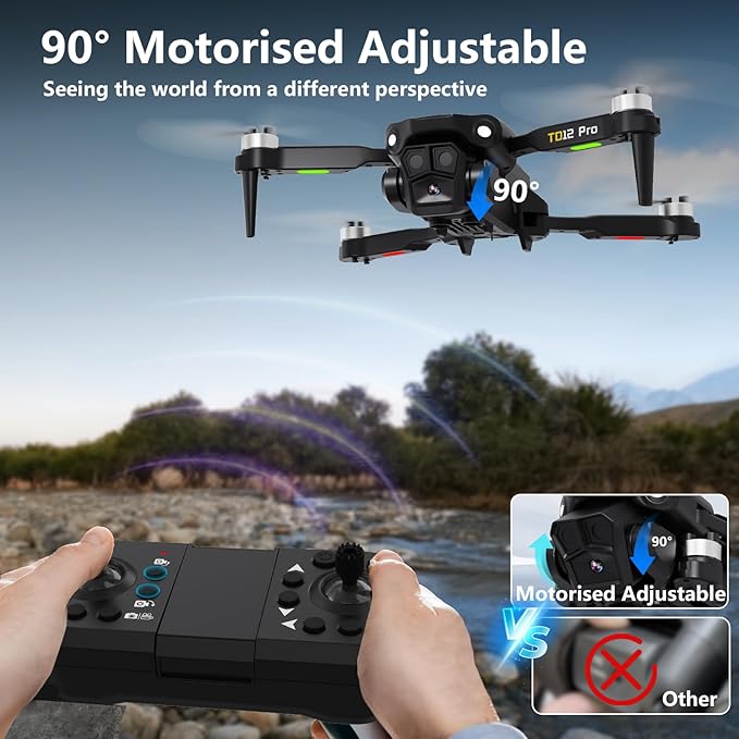 TD12Pro Drone with 1080P HD Camera, Brushless Motor, Optical Flow Positioning, Level 3 Wind Resistance, 3 Speed Modes, Drones for Adults Beginners, Outdoor Photography Foldable RC Quadcopter