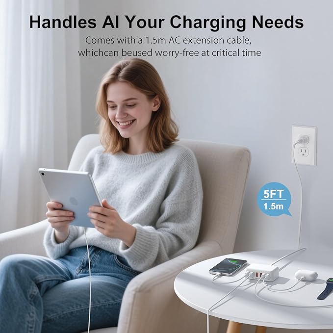 60W USB A Fast Charger Block, 6-Port Charging Station for Multiple Devices, Multi USB Wall Charger Power Strip Adapter Plug Cube Brick for iPad Pro iPhone 17 16 15 14 13 12 Pro Max Pixel Note Galaxy