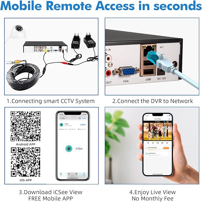 8 Channel Security DVR Recorder,5MP 8CH Surveillance Video Recorder for Security Camera,5MP Hybrid 6-in-1 Camera DVR AHD/TVI/XVI/CVI/CVBS/IP with Human Detection,24/7 Recording(with 500GB Hard Drive)