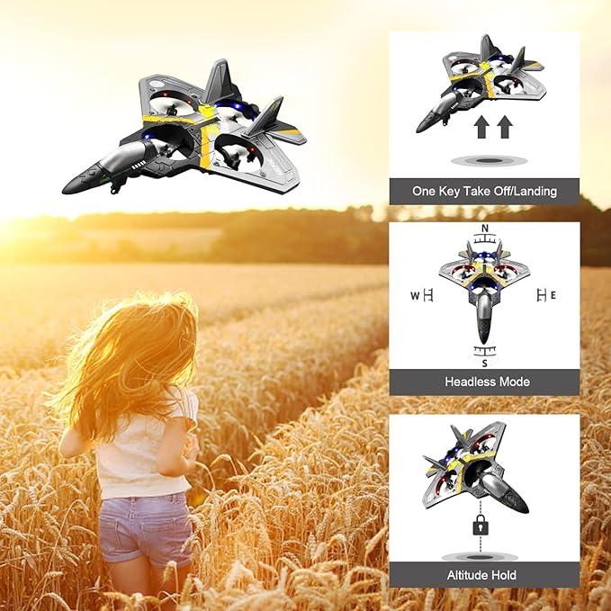 4CH Rc Plane - Remote Control Plane - RC Fighter Jet 4 Channel, Extra 2 Rechargeable Battery LED Airplane Fighter, Low Battery Alarm, Easy to Fly Drone Gift for Boys