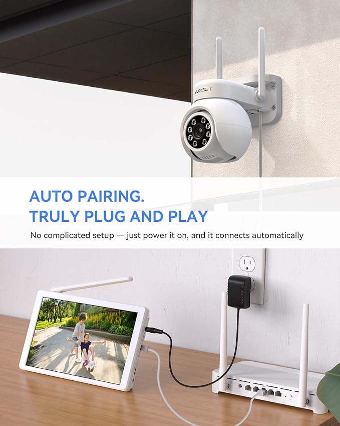Wireless Security Camera System with 10" LCD Monitor, 2PCS 3MP PTZ Outdoor Camera for Home Surveillance, 10CH NVR with 500G HDD,Auto Tracking,Human Detection,Color Night Vision,No Monthly Fee