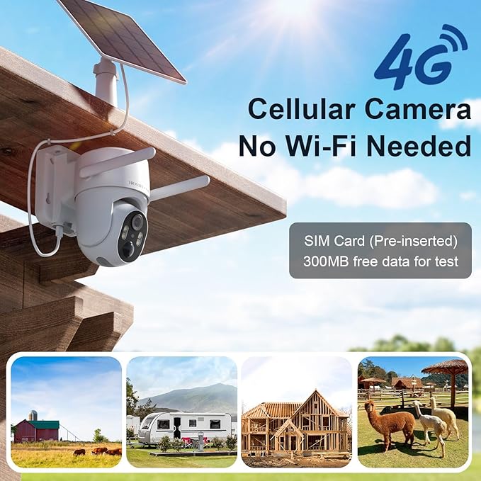 4G LTE Cellular Security Camera No Internet Needed, Solar No wifi Security Camera Outdoor Wireless With SIM Card Jobsite, 2K Color Night Version, 360 Live View, Motion Detection, 2-Way Audio