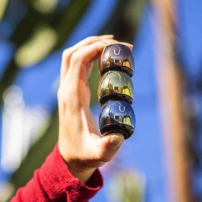 Fashionit U Micro - Small Bluetooth Speaker | Coin-Sized Speakers Bluetooth Wireless with Built-in Mic & Remote Shutter | Portable Rich Sound for Travel, Shower, Beach | Mirror Gold