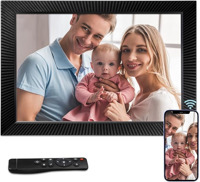 17 Inch Digital Picture Frame, Benibela 2.4G/5G Dual WiFi AI Smart Electronic Photo Frame, Remote Control, Motion Sensor, Wall Mounted, 32GB, Share Mother's Day Video via App Cloud Email USB(16:10)